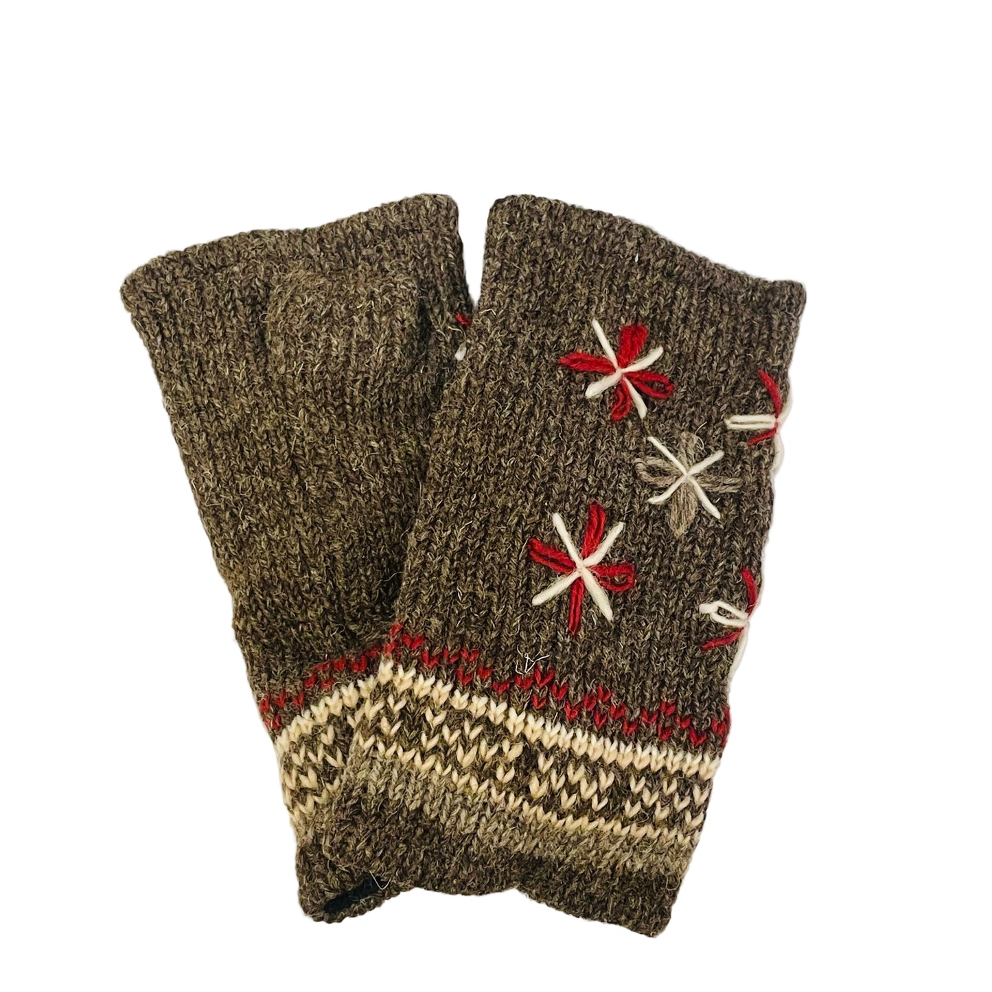 Floral Colorblock Fingerless Gloves - Multiple Colors