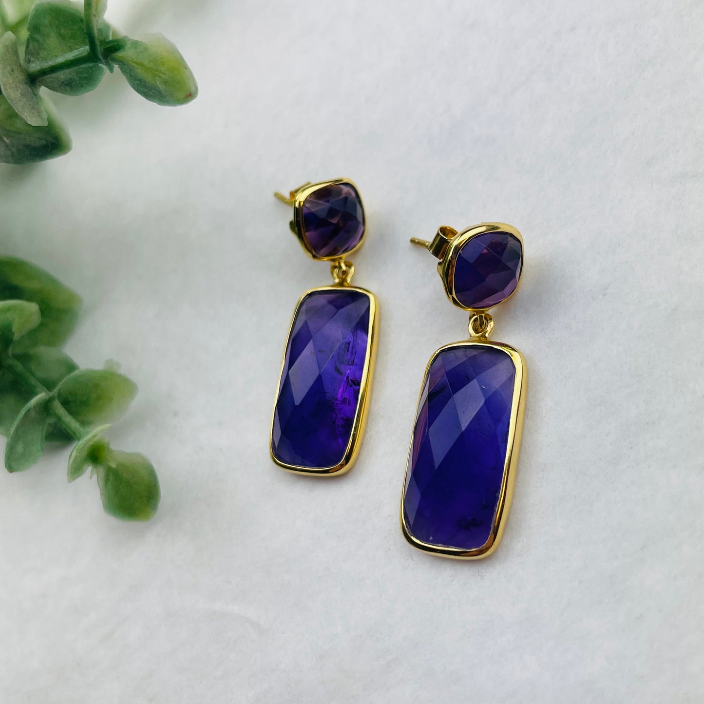 Treisi Jewelry Two Part Faceted Long Cushion Cut Earring - Multiple Stones