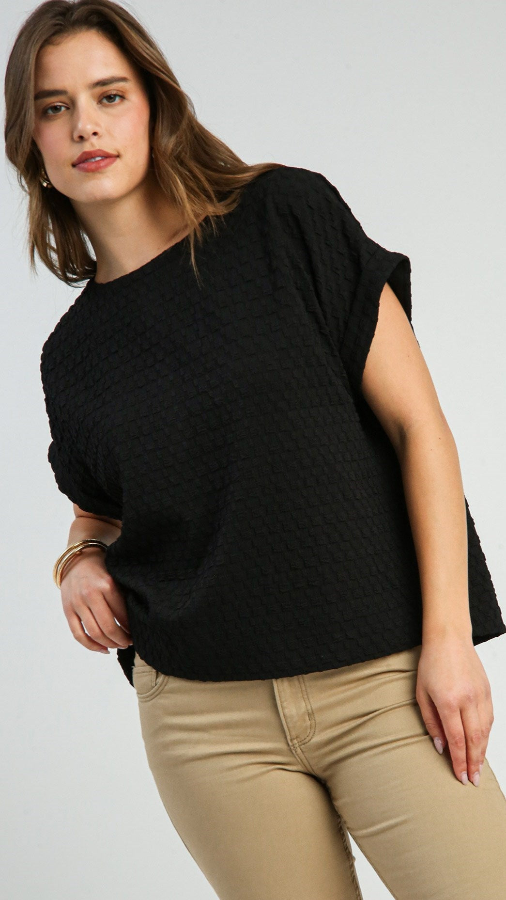 Umgee Jacquard Boxy Top with Back Buttons - Multiple Colors
