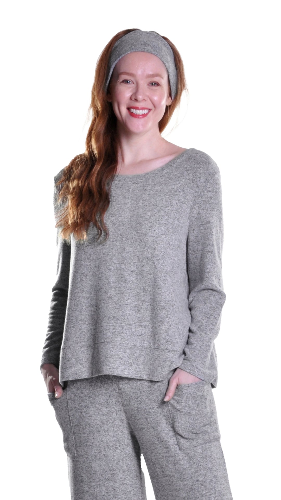 La Cera Fleece Pullover Top, Grey