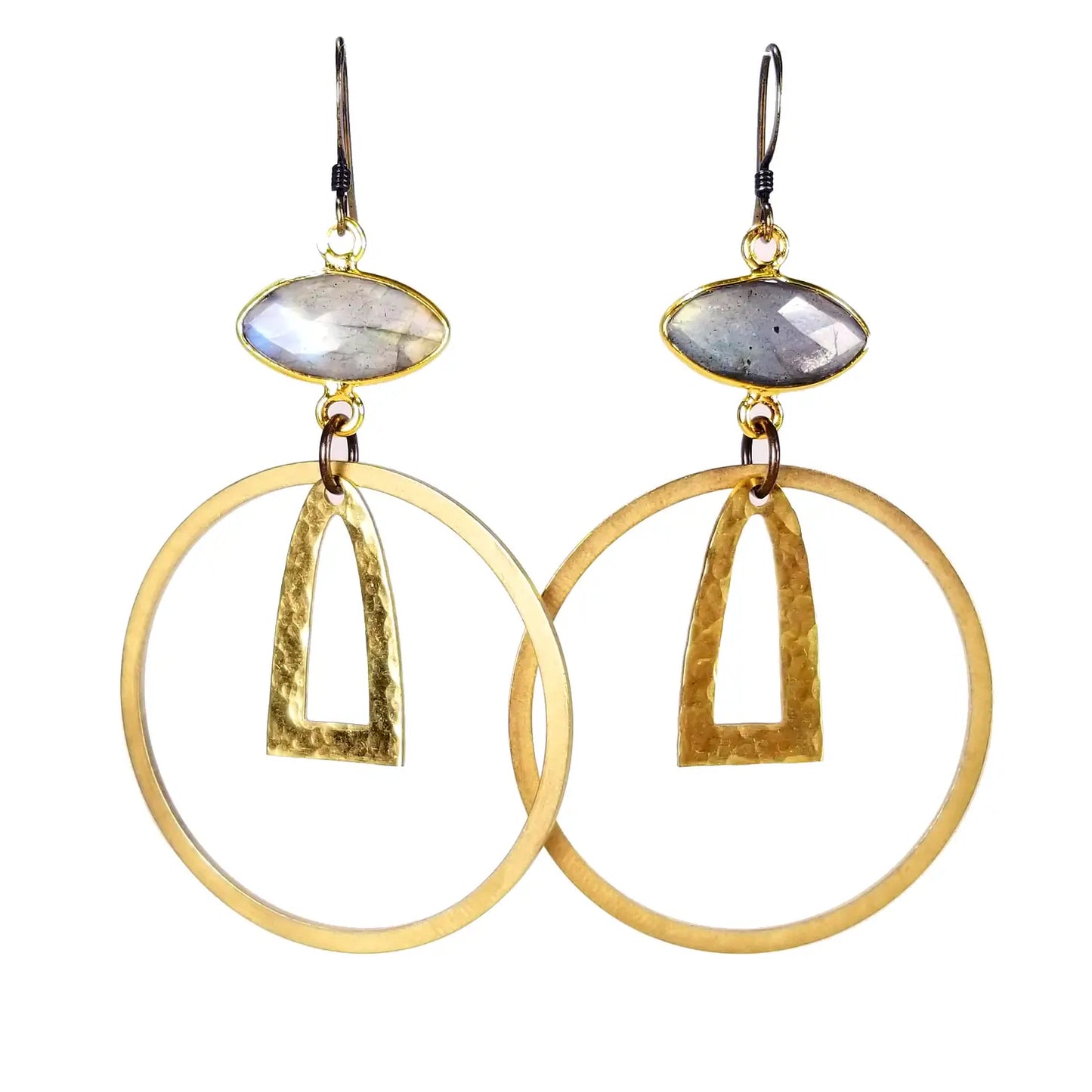 Edgy Petal Labradorite Marquis Circle Earrings