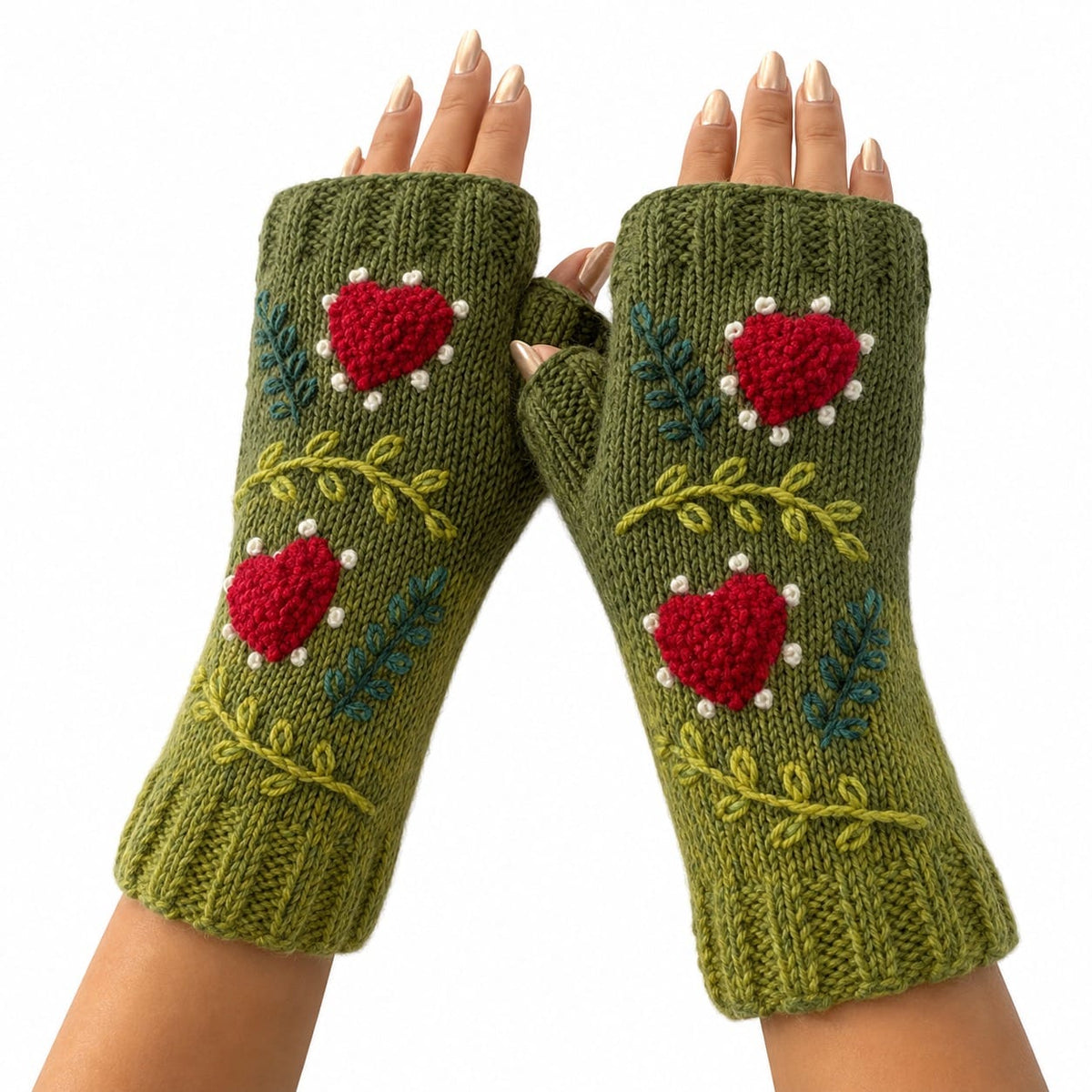 Yak & Yeti Gloves Love Heart Leaf Embroidered Fingerless Gloves - Multiple Colors 80906718 Love Heart Leaf Embroidered Fingerless Gloves - Multiple Colors
