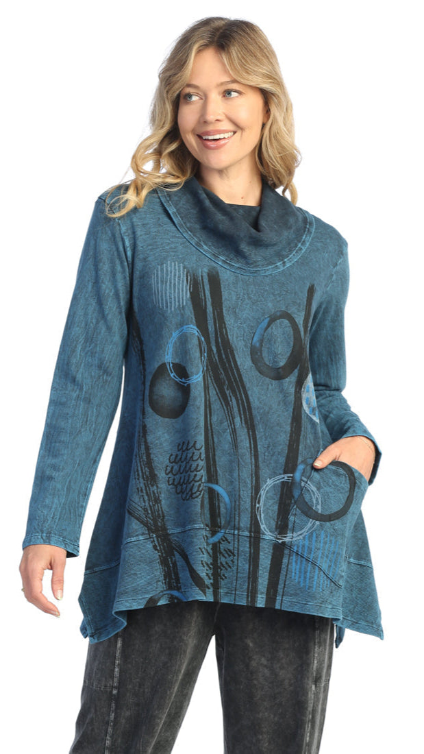 Jess & Jane Mineral Wash French Terry Cowl Tunic - Multiple Patterns