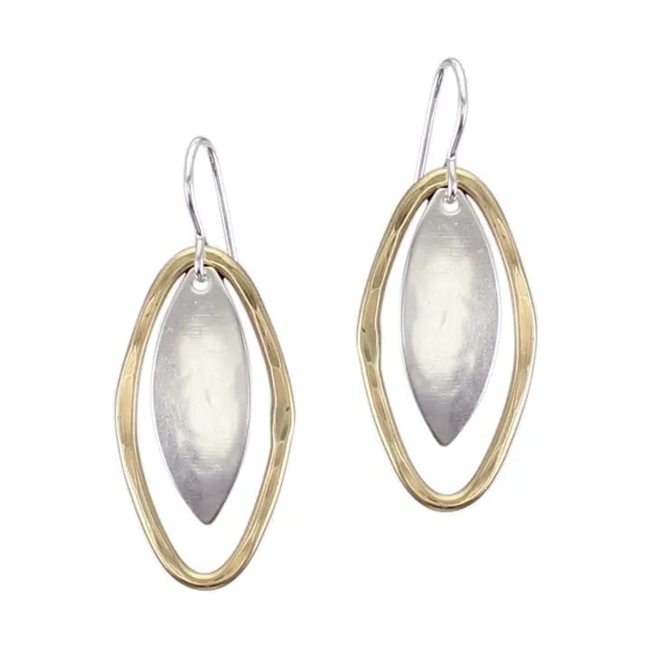 Marjorie Baer Earrings Marjorie Baer Domed Leaf with Hammered Oval Ring Earrings - E9674DW Marjorie Baer Domed Leaf with Hammered Oval Ring Earrings - E9674DW