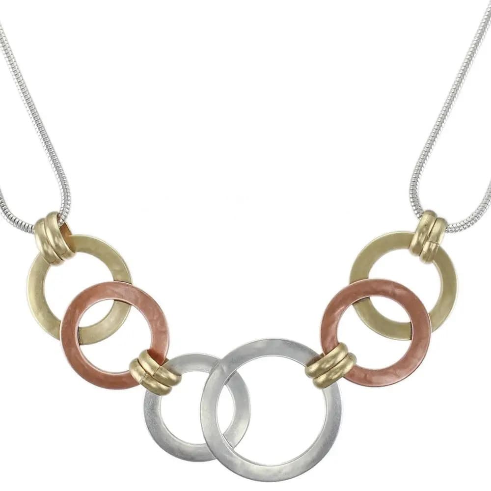 Marjorie Baer Necklaces Marjorie Baer Linked Rings On Double Loops of Snake Chain Necklace - N9836T Marjorie Baer Linked Rings On Double Loops of Snake Chain Necklace - N9836T