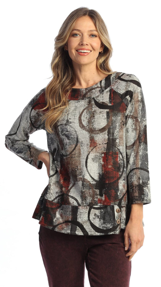 Jess & Jane Tops Jess & Jane Novelty Brush Overlap Hem - Multiple Prints 26416094 Jess & Jane Novelty Brush Overlap Hem - Multiple Prints