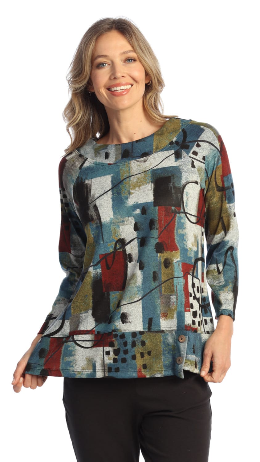 Jess & Jane Tops Jess & Jane Novelty Brush Overlap Hem - Multiple Prints 16913374 Jess & Jane Novelty Brush Overlap Hem - Multiple Prints