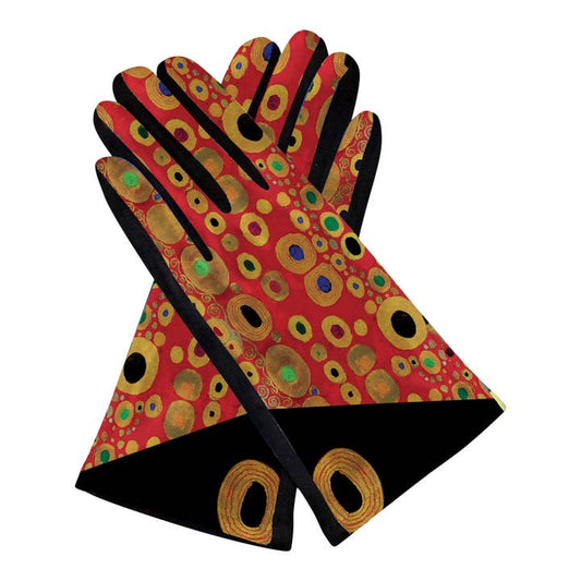Colorful gloves with circular pattern on a white background
