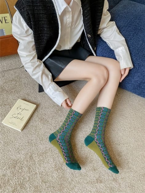 Funkyrel Limited Socks Rufia Folk Pattern Crew Sock - Multiple Colors Rufia Folk Pattern Crew Sock - Multiple Colors