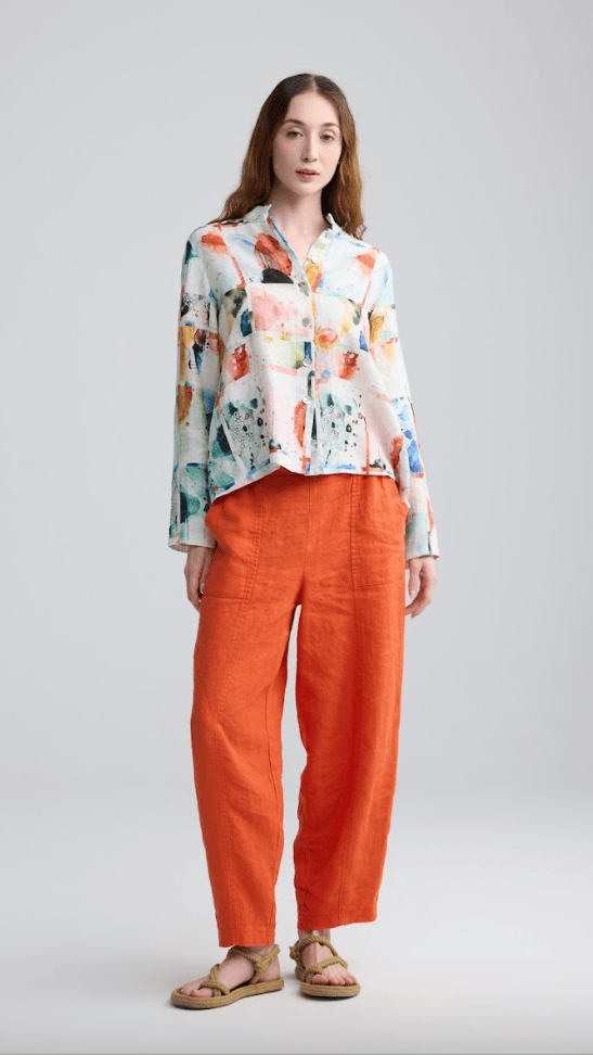 Luukaa Blouses Luukaa Printed Linen Mandarin Jacket 29337566 Luukaa Printed Linen Mandarin Jacket