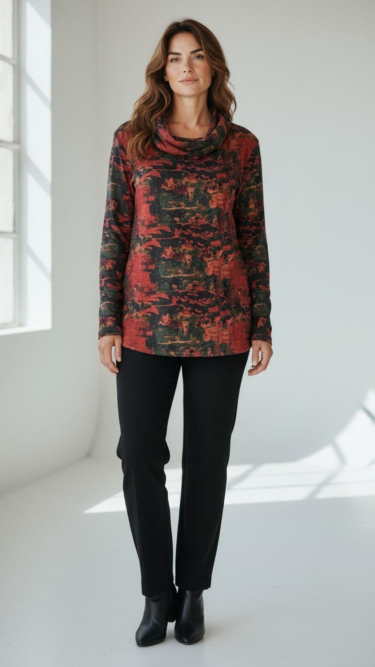 Shana Apparel Tunics Shana Apparel Knit Cowl Tunic with Button Detail Shana Apparel Knit Cowl Tunic with Button Detail