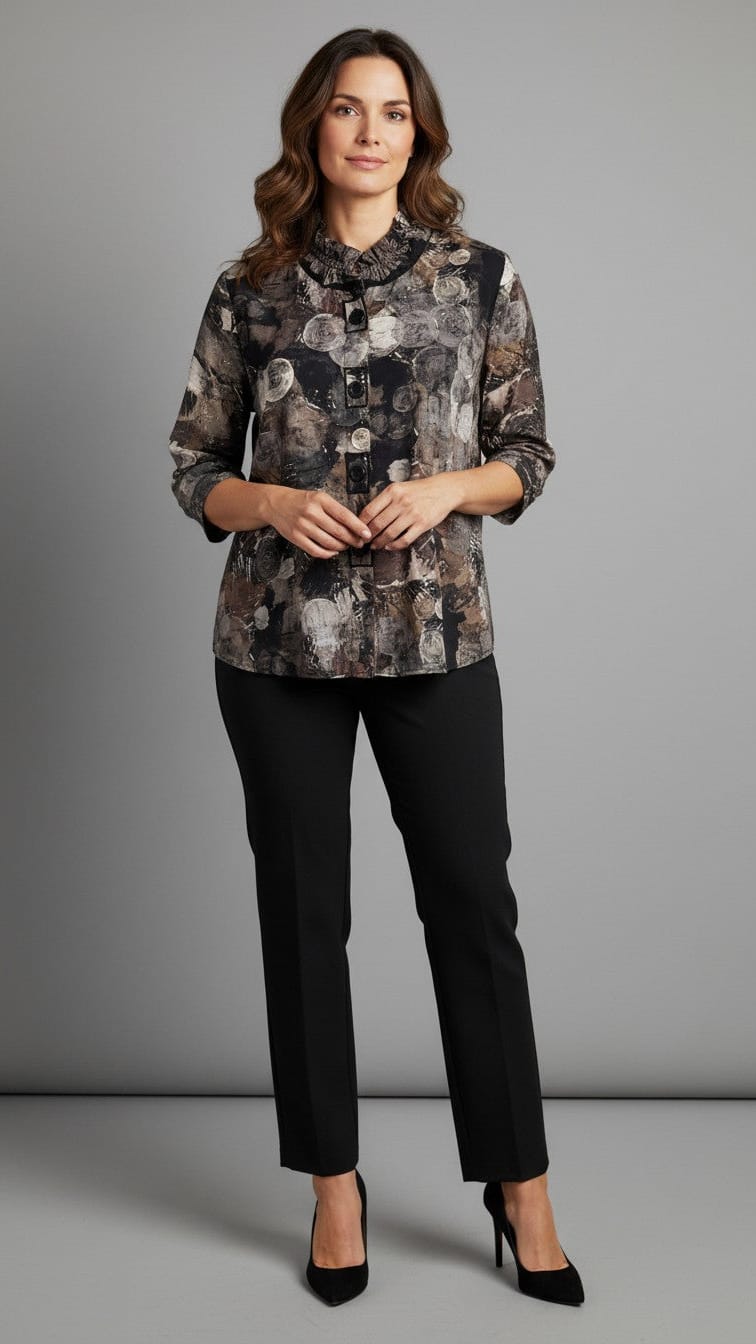 Shana Apparel Tops Shana Apparel Printed Elastic Collar Shirt - Multiple Colors 58695390 Shana Apparel Printed Elastic Collar Shirt - Multiple Colors