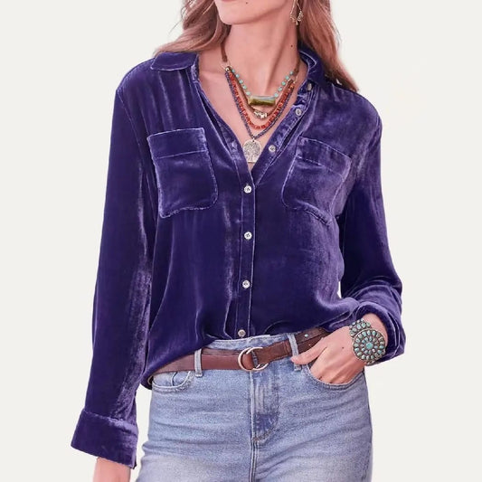 The Moment Collection Blouses The Moment Collection Velvet Button Down Top - Multiple Colors The Moment Collection Velvet Button Down Top - Multiple Colors