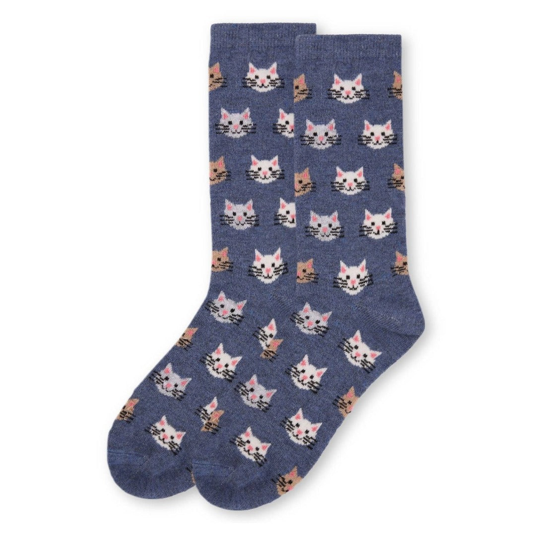 MeMoi Cat Faces Cashmere Crew Socks