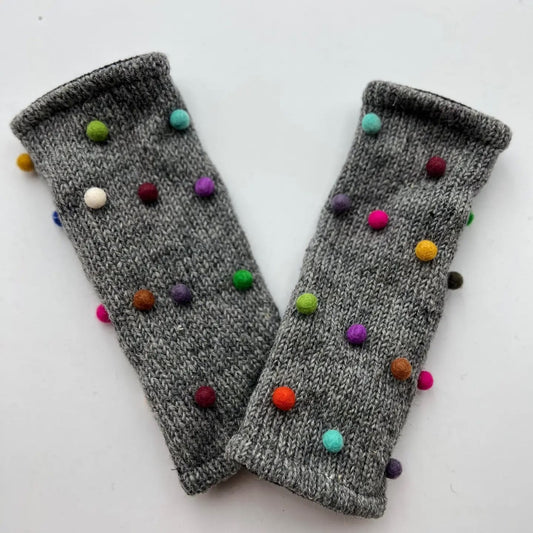 Yak & Yeti Gloves Wool Pom Pom Fingerless Gloves - Multiple Colors Wool Pom Pom Fingerless Gloves - Multiple Colors