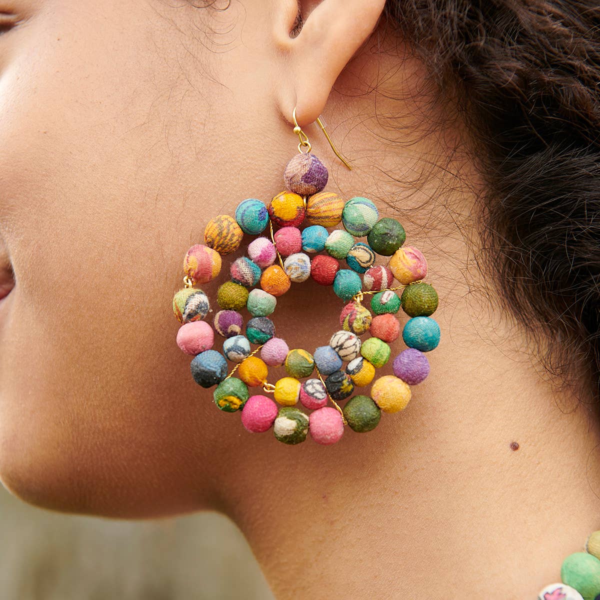 World Finds Earrings World Finds Concentric Kantha Earrings 75680478 World Finds Concentric Kantha Earrings