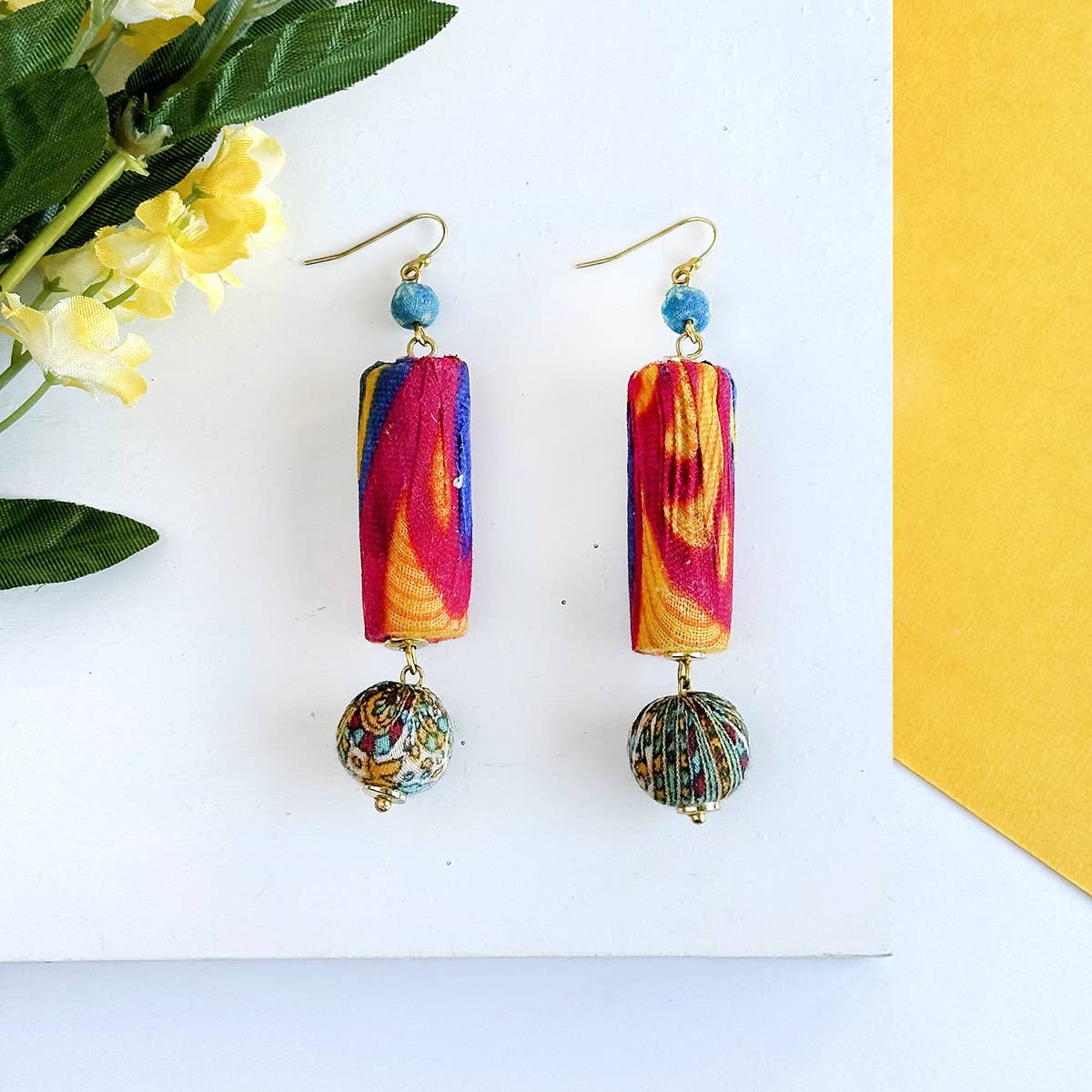 World Finds Cylindrical Kantha Earrings