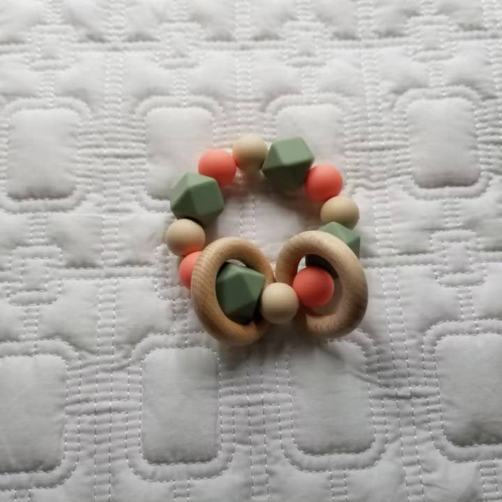 Grasping Wooden Ring Silicone Teether - Multiple Colors