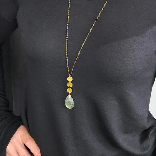 Edgy Petal Necklaces Edgy Petal Labradorite Hammered Triple Disk Long Chain Necklace 88077790 Edgy Petal Labradorite Hammered Triple Disk Long Chain Necklace