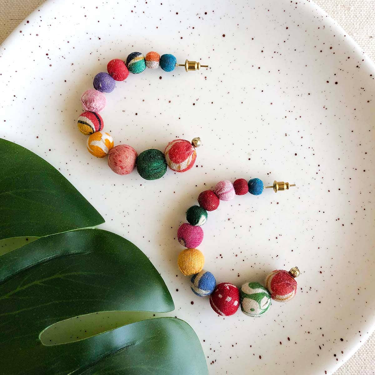 World Finds Kantha Conch Hoop Earrings