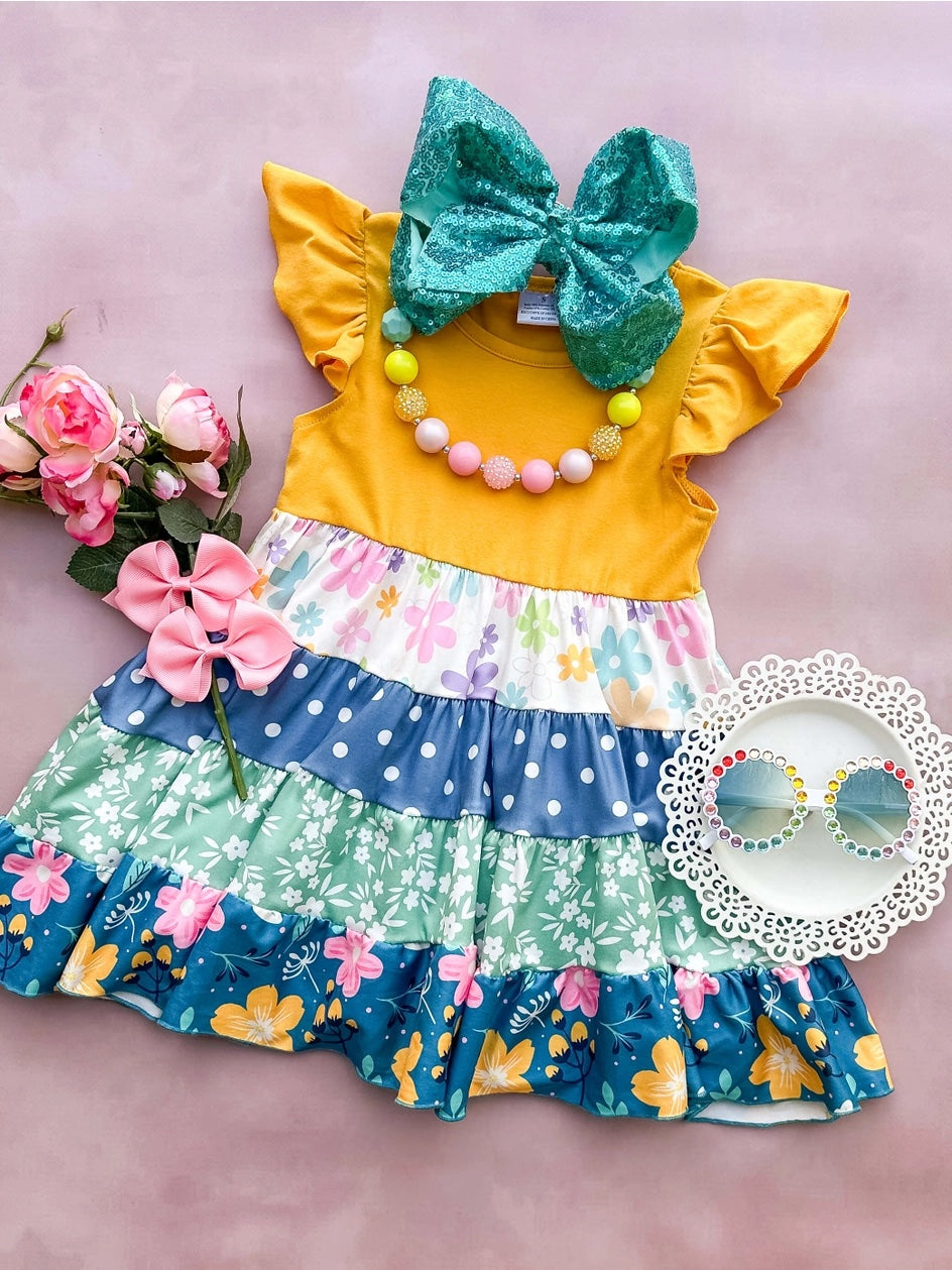 Hair Bow Company Lemon Tiered Floral Dress