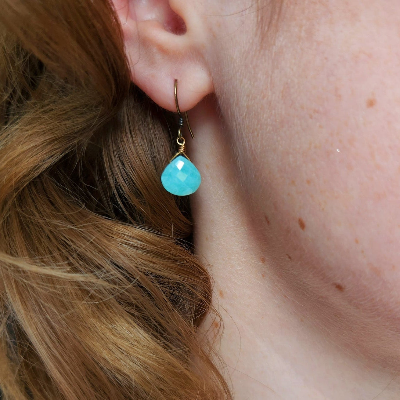 Edgy Petal Blue Amazonite Wire Wrap Earrings
