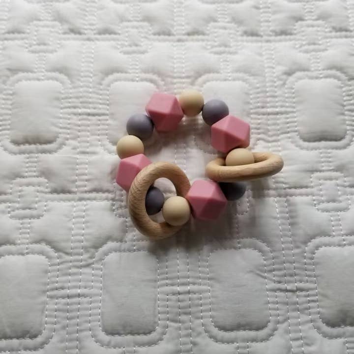 Grasping Wooden Ring Silicone Teether - Multiple Colors