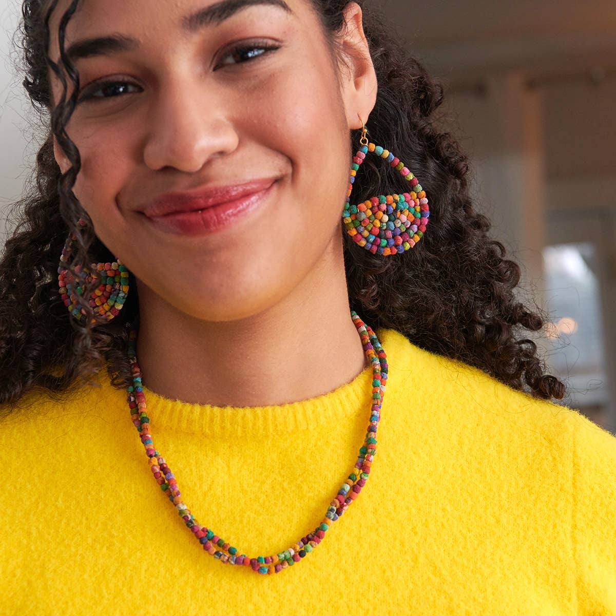World Finds Kantha Milieu Filled Teardrop Earrings