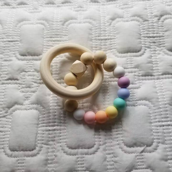D & C Toys Children's Accessories Silicone & Wooden Ring Baby Teether 50400478 Silicone & Wooden Ring Baby Teether
