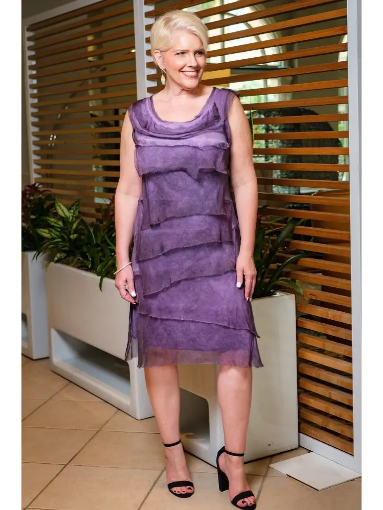 Tees by Tina Silk Mariana Ruffle Dress Brushed Plum