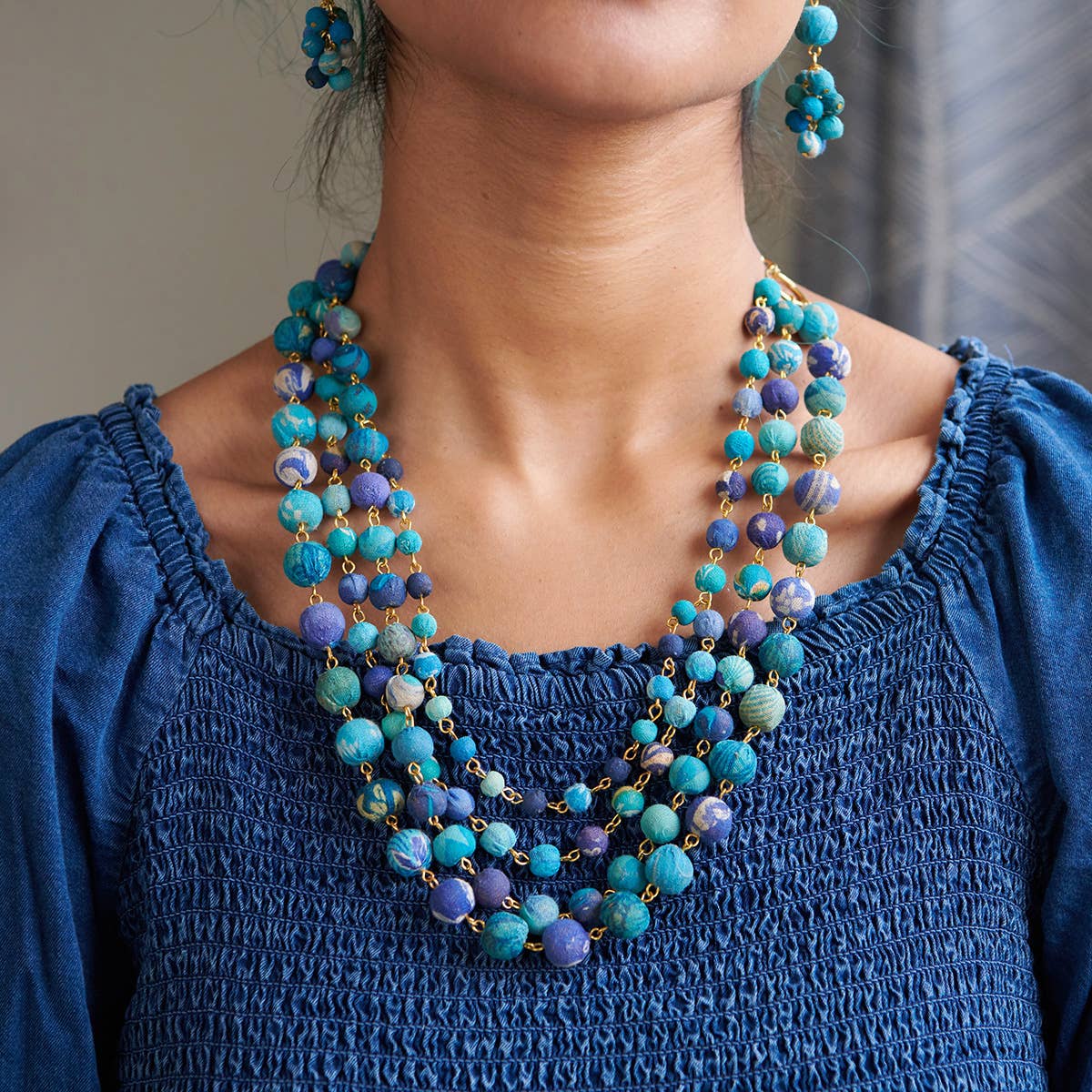 World Finds Kantha Azure Karita Necklace