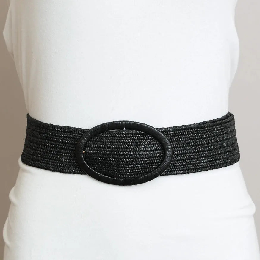 Leto Accessories Belts Raffia Oval Buckle Belt - Multiple Colors 77901790 Raffia Oval Buckle Belt - Multiple Colors