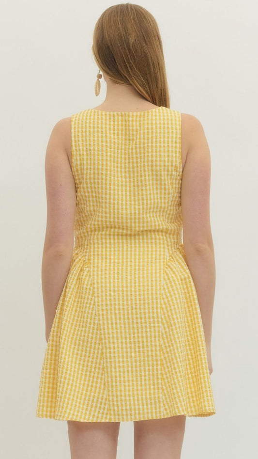 Entro Dresses Yellow Plaid Button Dress Yellow Plaid Button Dress