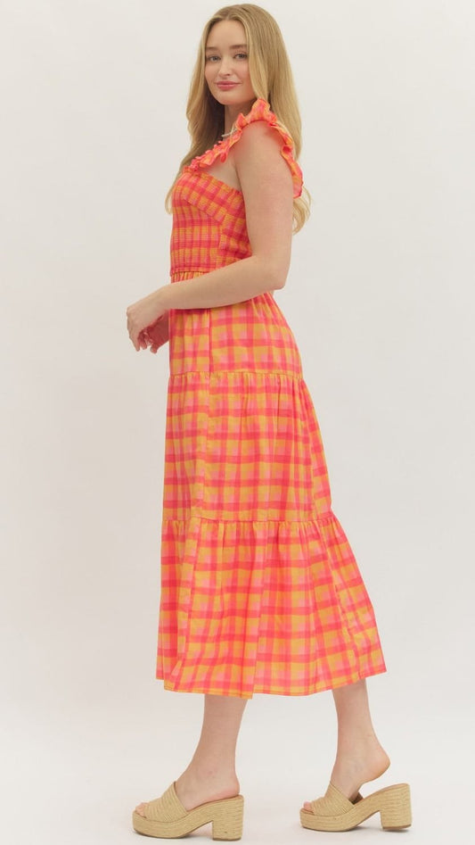 Entro Dresses Plaid Smocked Maxi Dress Plaid Smocked Maxi Dress