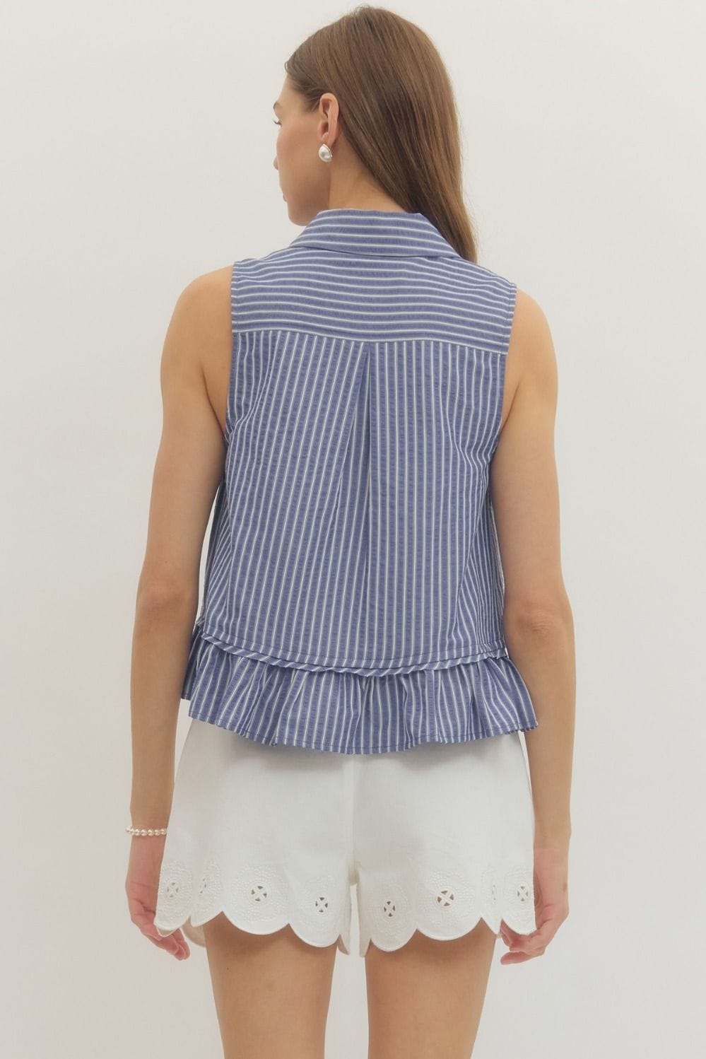 Entro Tanks Sleeveless Striped Peplum Top Sleeveless Striped Peplum Top