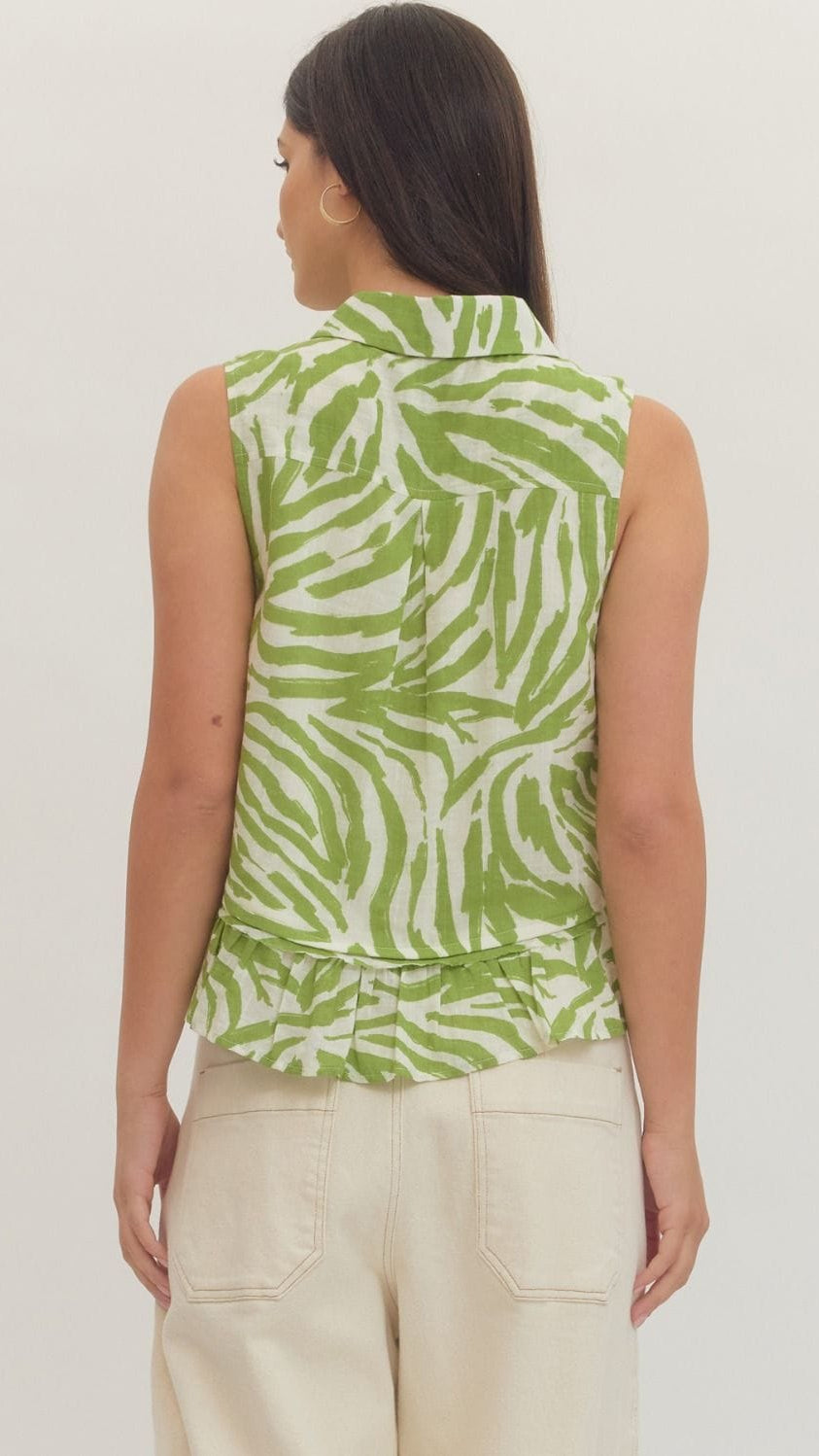 Entro Tanks Collared Sleeveless Ruffle Top Collared Sleeveless Ruffle Top