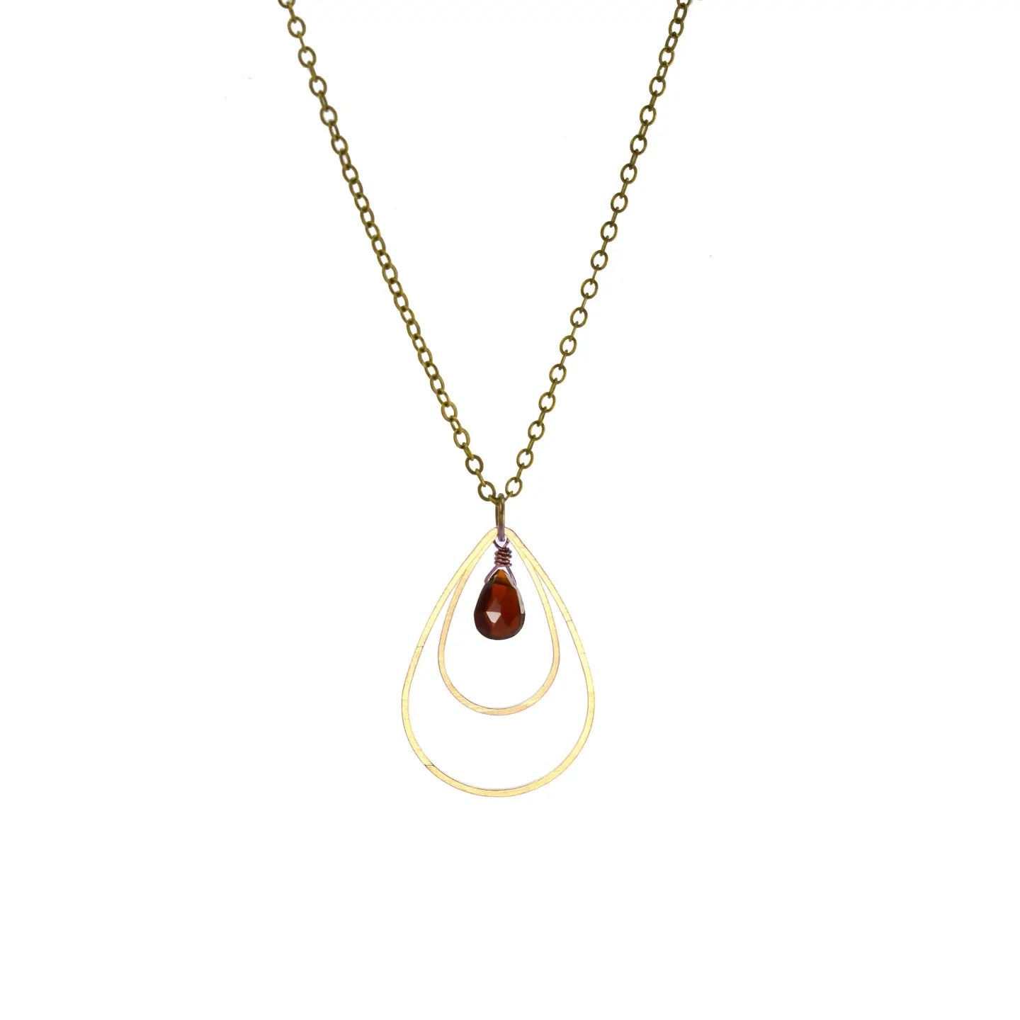 Edgy Petal Garnet Double Teardrop Necklace