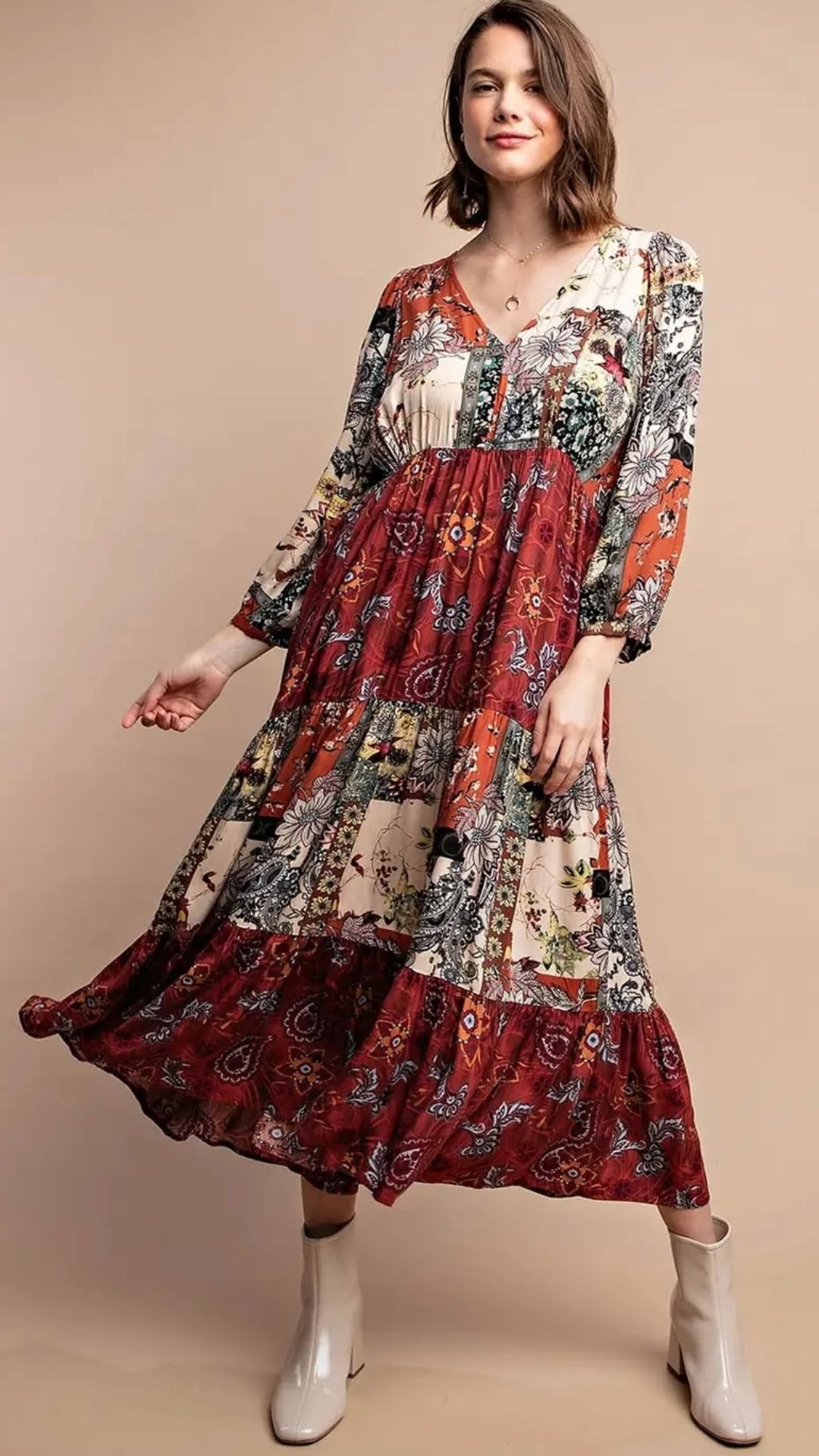 Mixed print midi dress deals