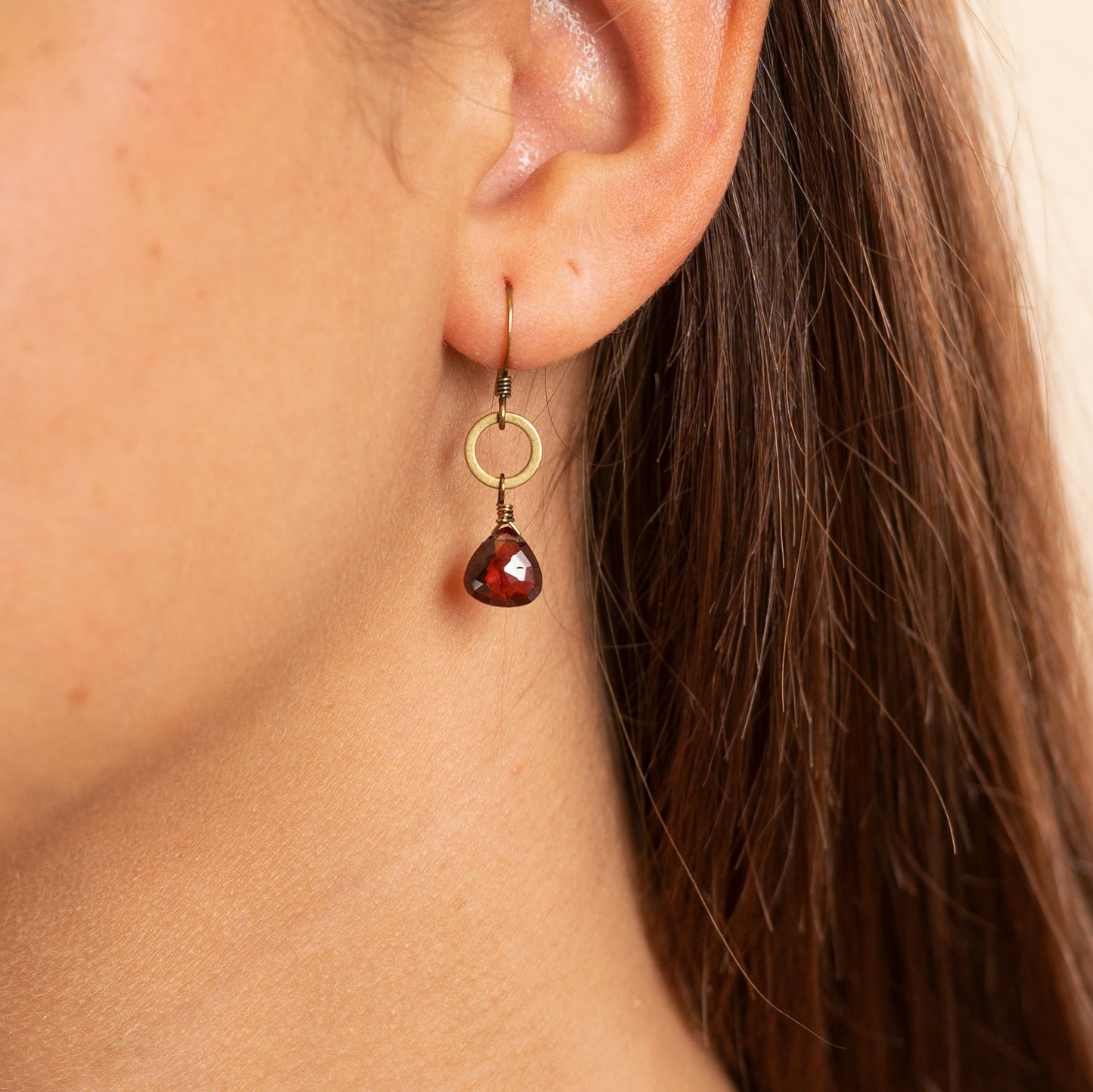 Edgy Petal Garnet Golden Circle Earrings
