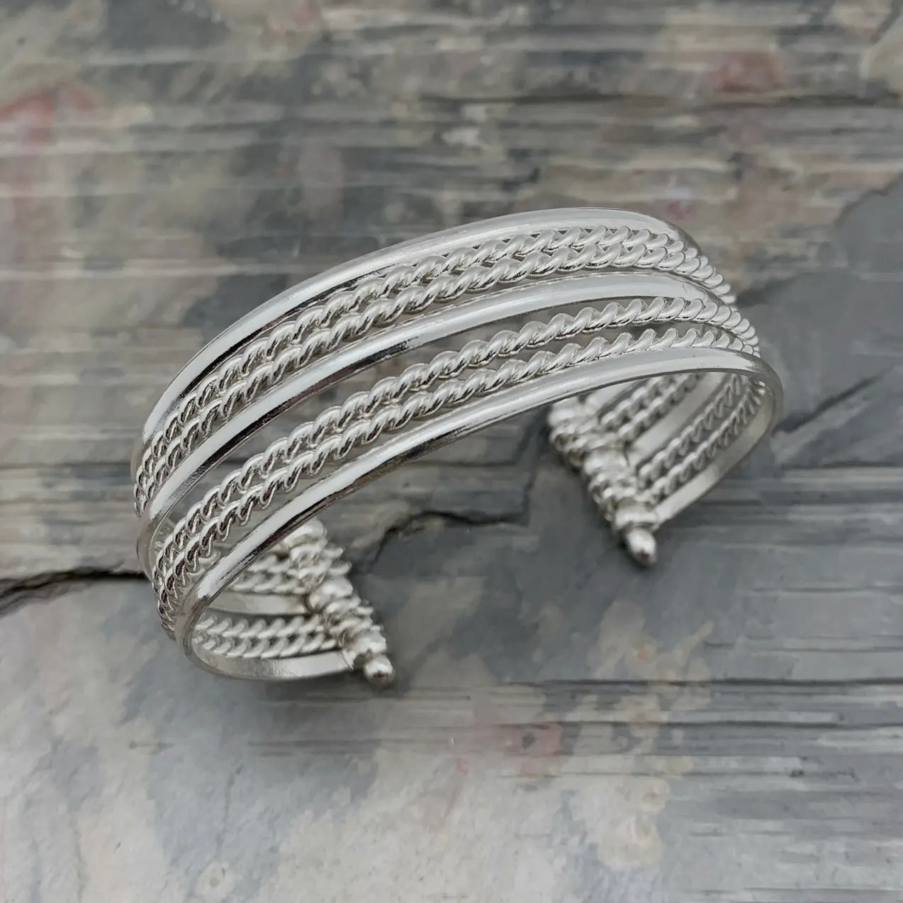 Anju Jewelry Silver Mixed Texture Cuff Bracelet