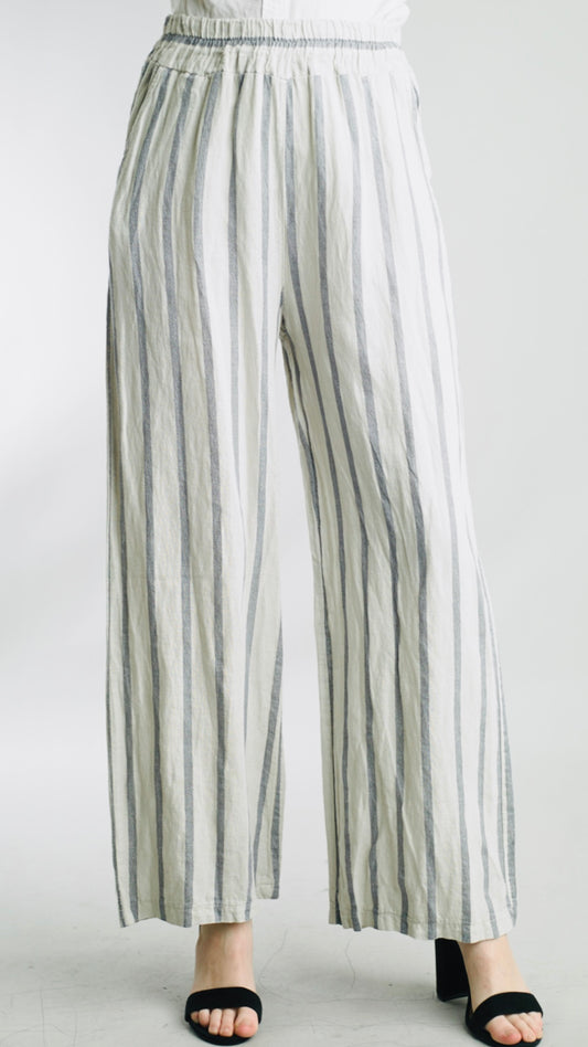Tempo Paris Linen Stripe Wide Leg Pant
