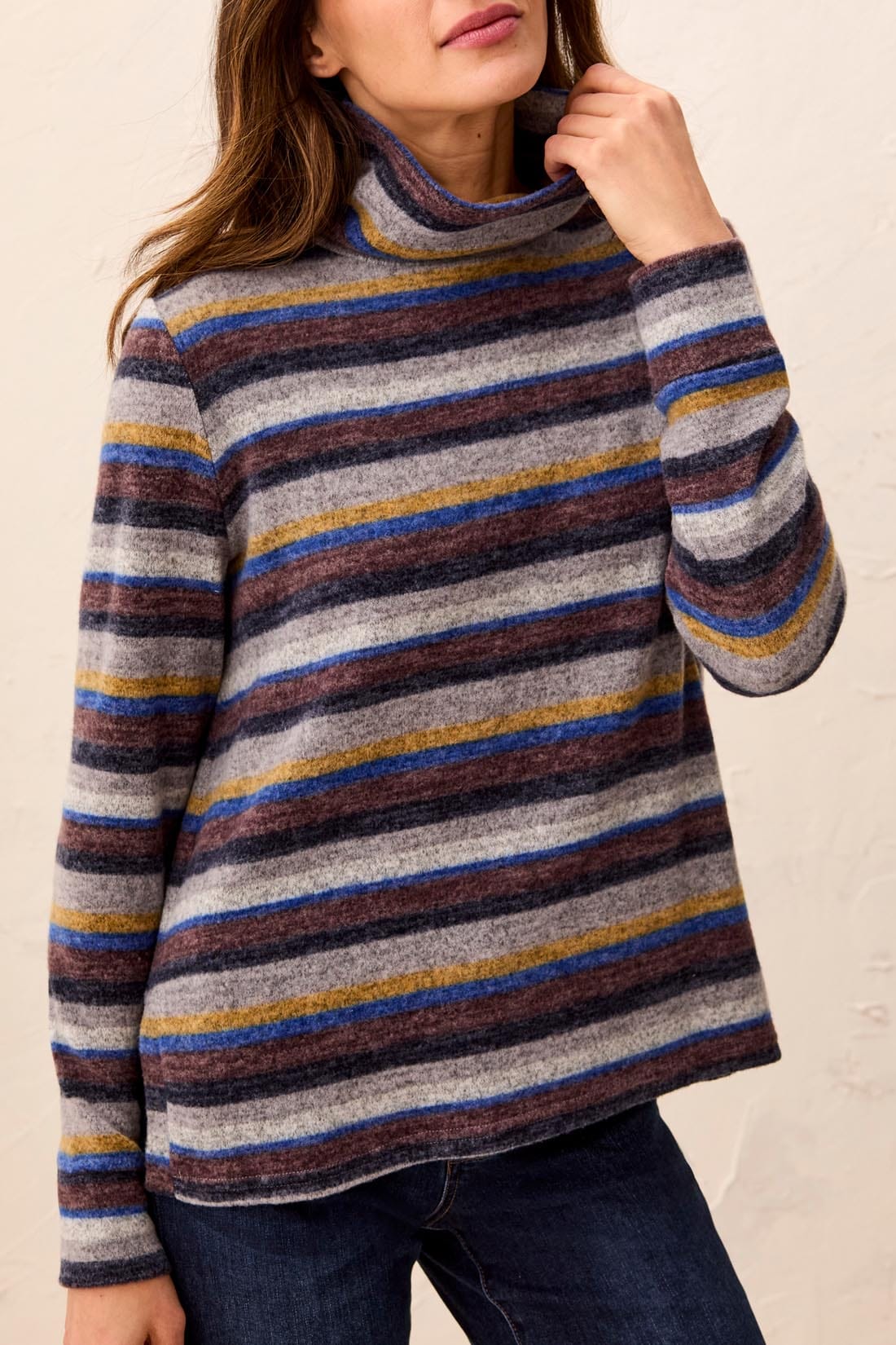 Tribal Sweaters Tribal Brushed Knit Stripe Funnel Neck Sweater - Multiple Colors 38019294 Tribal Brushed Knit Stripe Funnel Neck Sweater - Multiple Colors