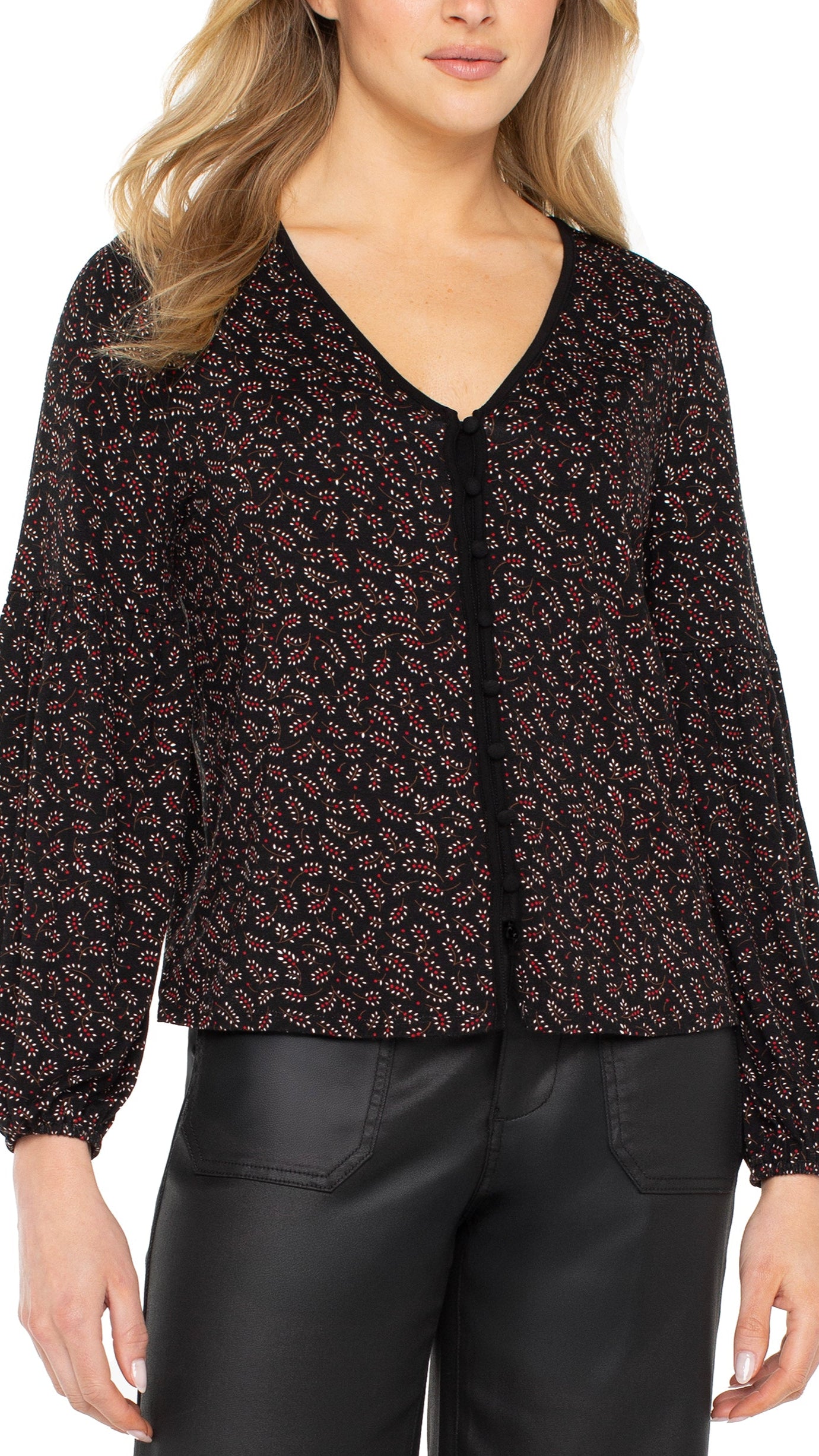 Liverpool Long Sleeve Button Front Knit Top