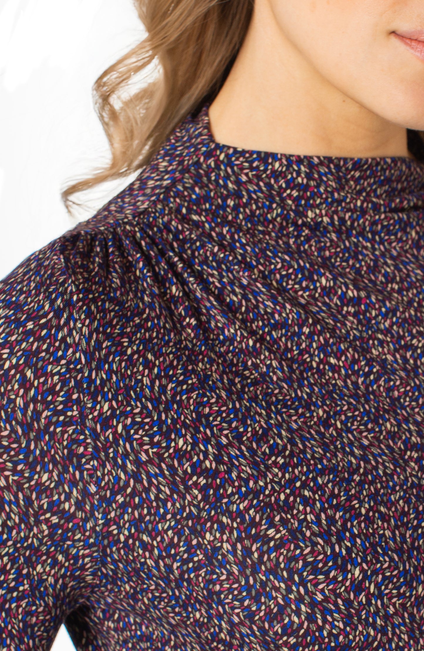 Liverpool Mock Neck Top w/ Shoulder Shirring Detail