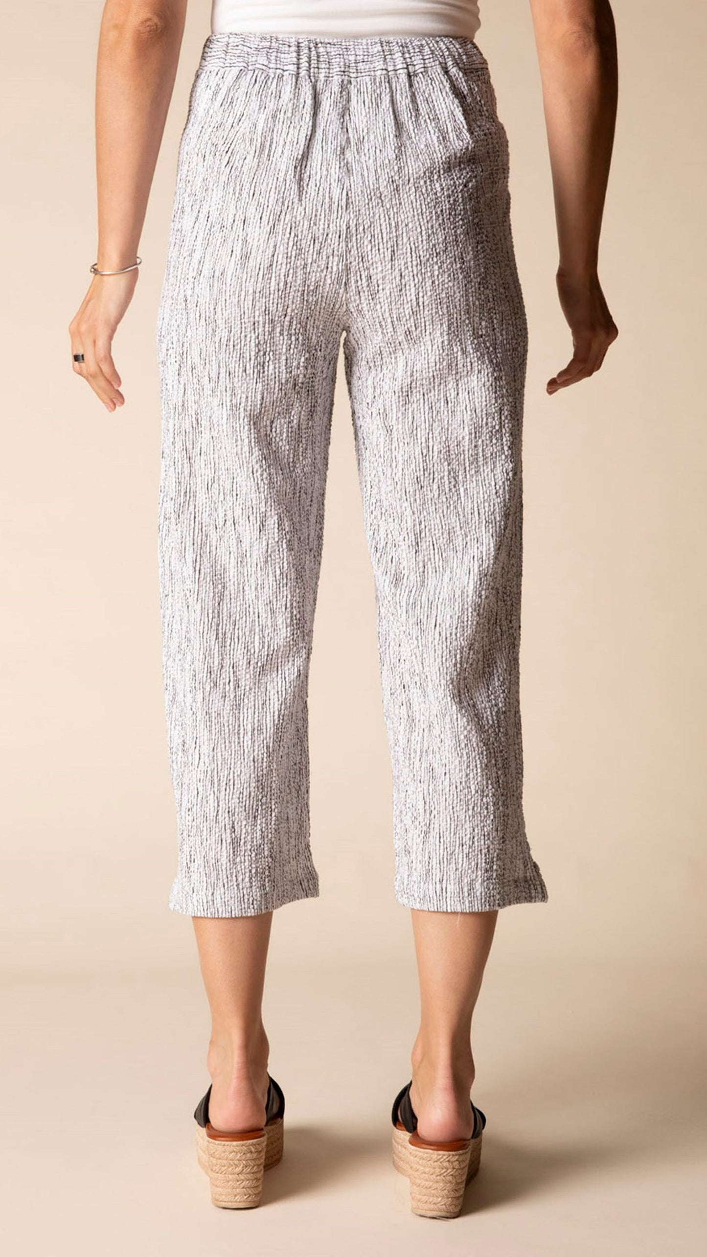 Habitat Pants Habitat Crinkle Crepe Stripe Pleat Button Capri Habitat Crinkle Crepe Stripe Pleat Button Capri