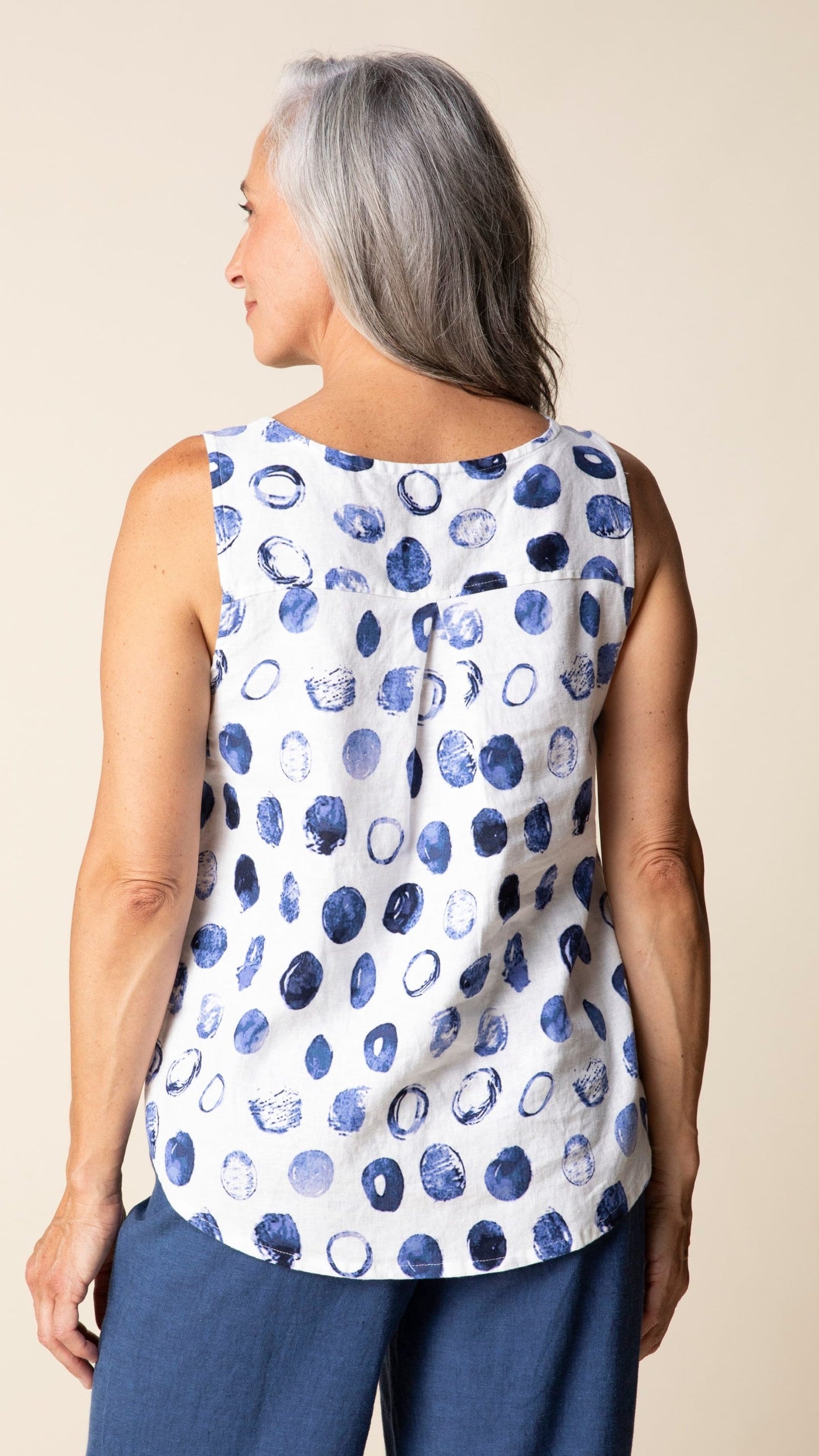 Habitat Tanks Habitat Stippling Dot Linen Pleat Back Button Tank Habitat Stippling Dot Linen Pleat Back Button Tank