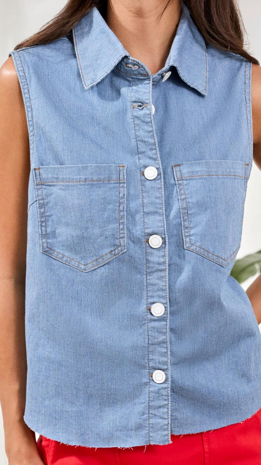 Tribal Tops Tribal Crop Sleeveless Button Down Shirt Tribal Crop Sleeveless Button Down Shirt