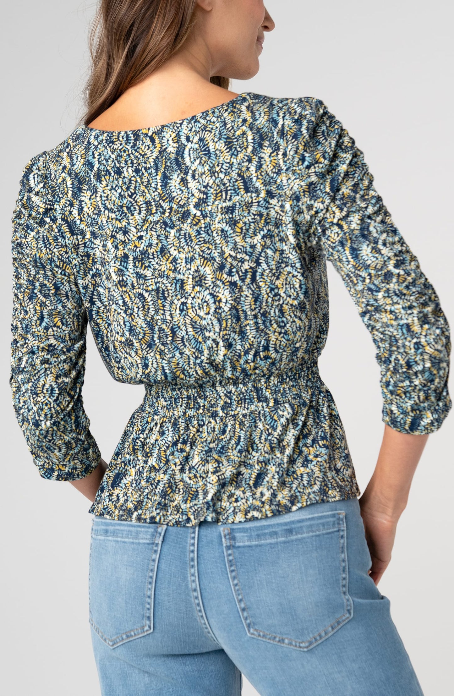 Liverpool Blouses Liverpool 3/4 Sleeve Ruched V-Neck Top Liverpool 3/4 Sleeve Ruched V-Neck Top