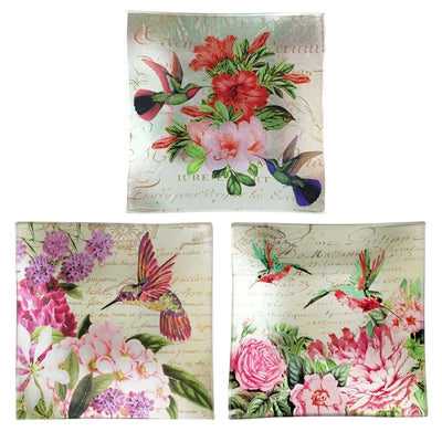 World Buyers Hummingbird Glass Tray - Multiple Prints