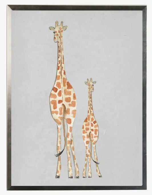 Antique Curiosities Watercolor Mother and Baby Giraffes